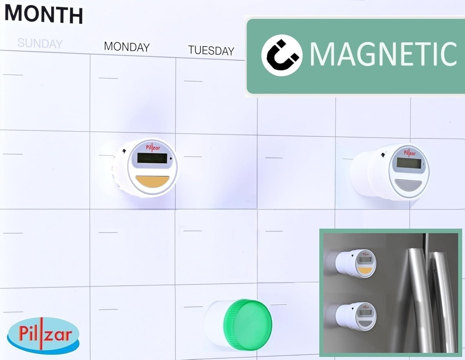 Portable Pill Organizer Dispenser with Timer Cap for Medication, Supplements