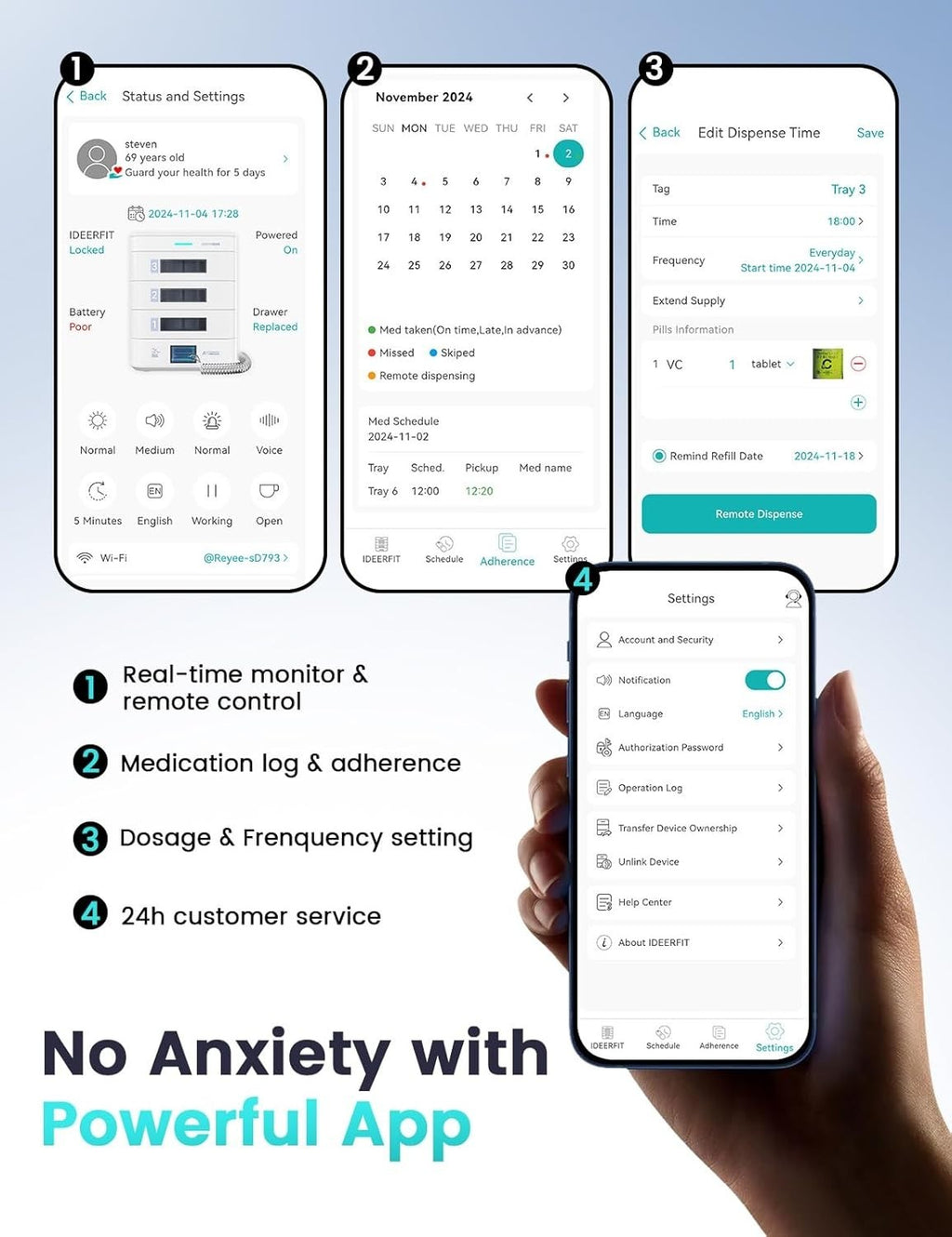 42-Day Smart Automatic Pill Dispenser with App Control, Upgraded LCD Display,...