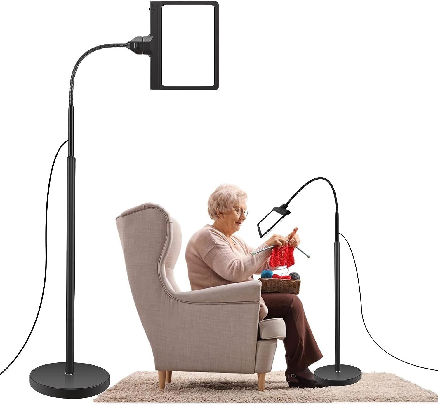 5X Magnifying Glass with Light and Stand, 36 LED Dimmable Floor Magnifying Lamp,