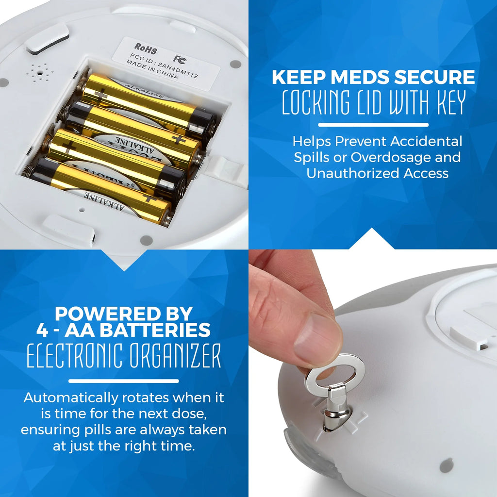 Automatic Pill Dispenser, LCD Display, Light & Sound Alarm, Plastic