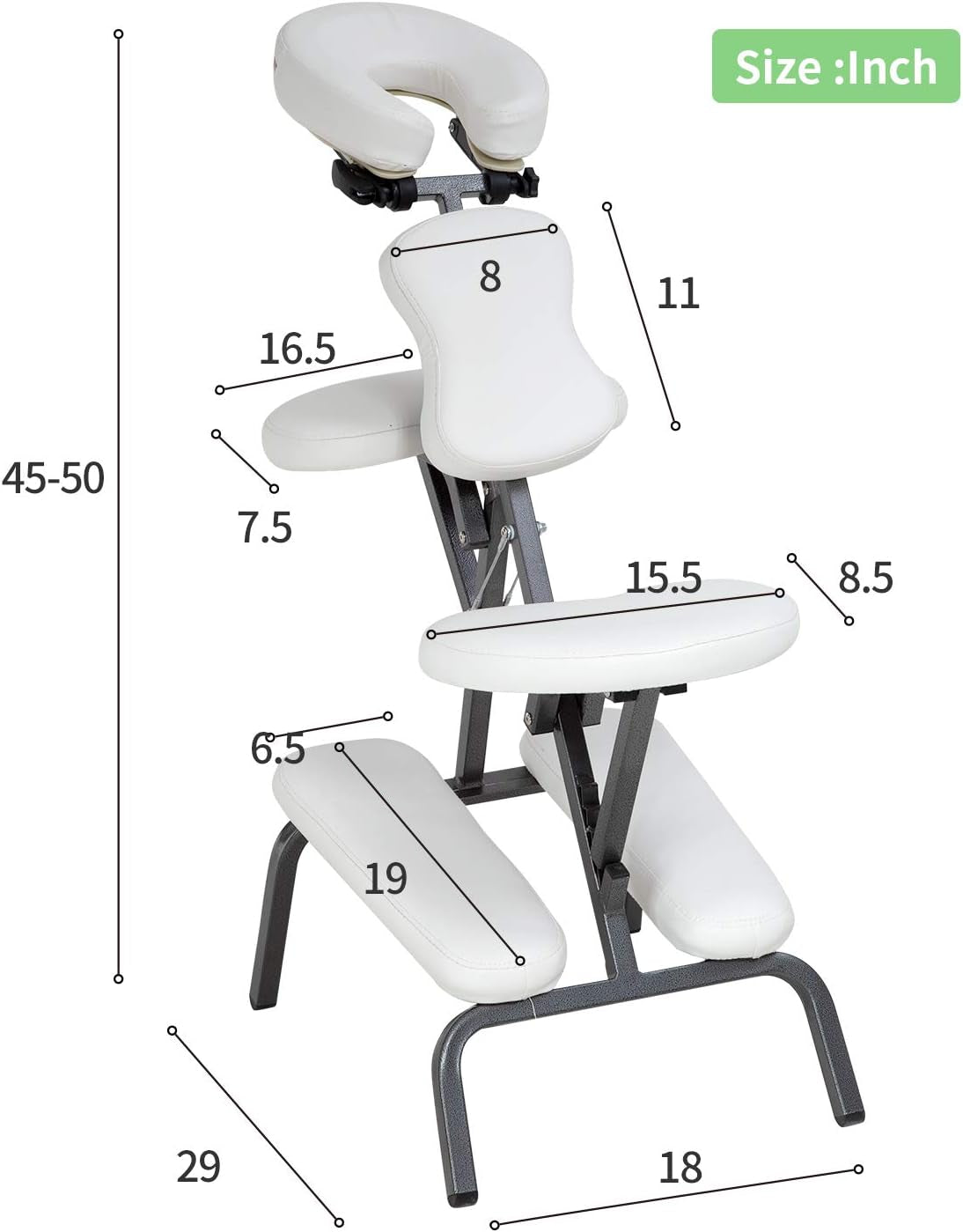 Portable Massage Chair Tattoo Folding Height Adjustable 2 Inch Thick Sponge Light Weight Therapy Chairs Carring Bag Face Cradle Travel Spa, White