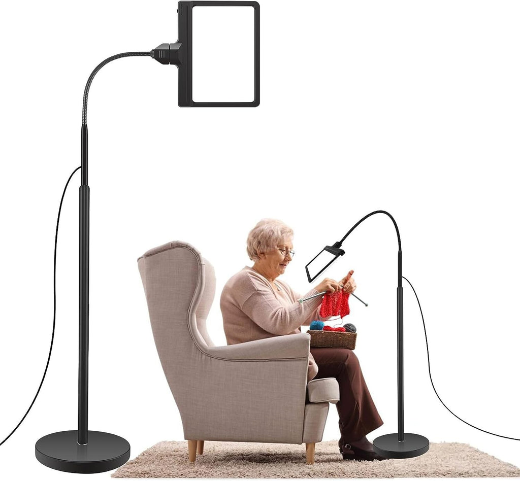 5X Magnifying Glass with Light and Stand, 36 LED Dimmable Floor Magnifying Lamp,