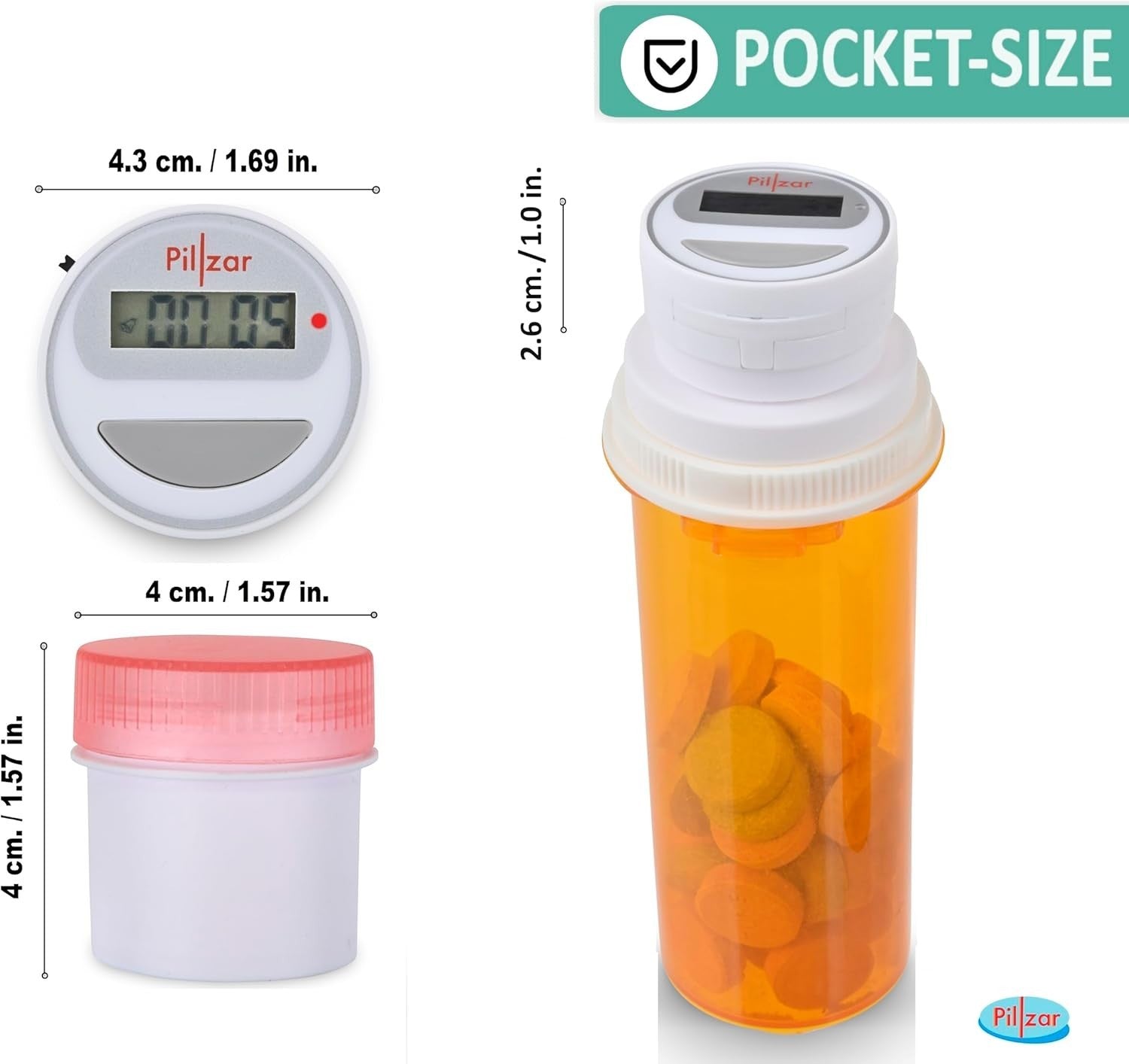 Portable Pill Organizer Dispenser with Timer Cap for Medication, Supplements