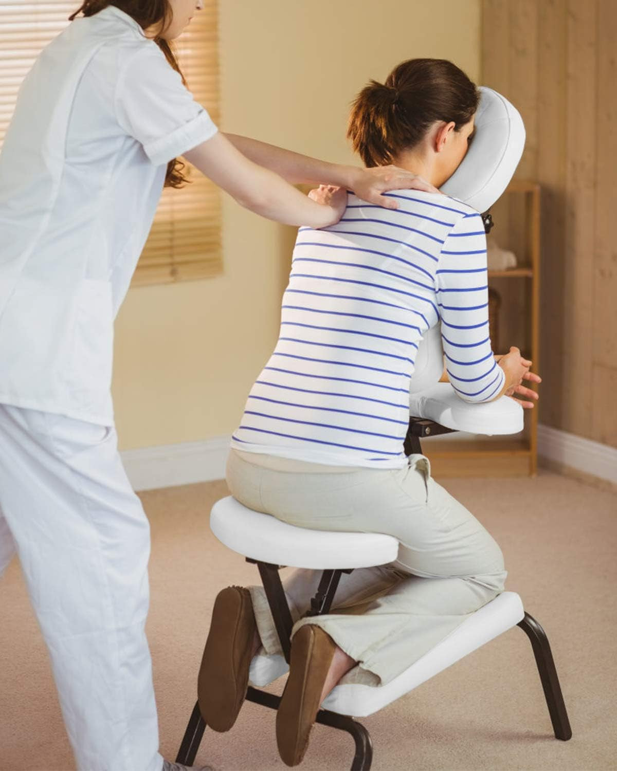 Portable Massage Chair Tattoo Folding Height Adjustable 2 Inch Thick Sponge Light Weight Therapy Chairs Carring Bag Face Cradle Travel Spa, White