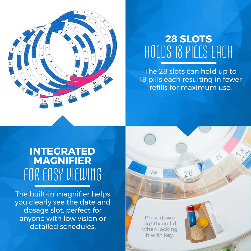 Automatic Pill Dispenser, LCD Display, Light & Sound Alarm, Plastic