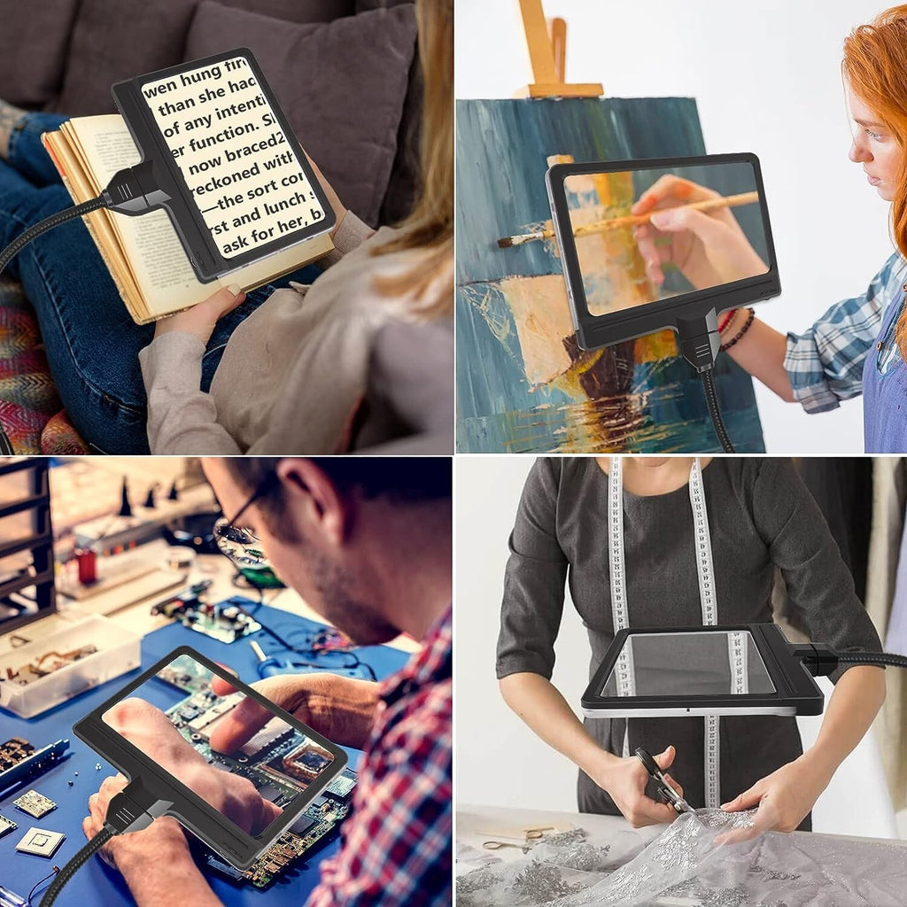 5X Magnifying Glass with Light and Stand, 36 LED Dimmable Floor Magnifying Lamp,