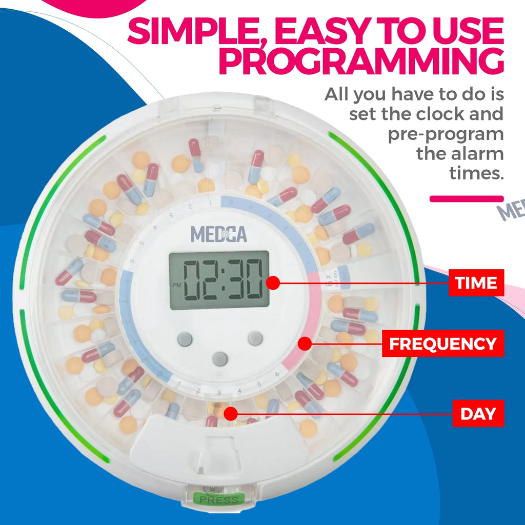 Automatic Pill Dispenser, LCD Display, Light & Sound Alarm, Plastic